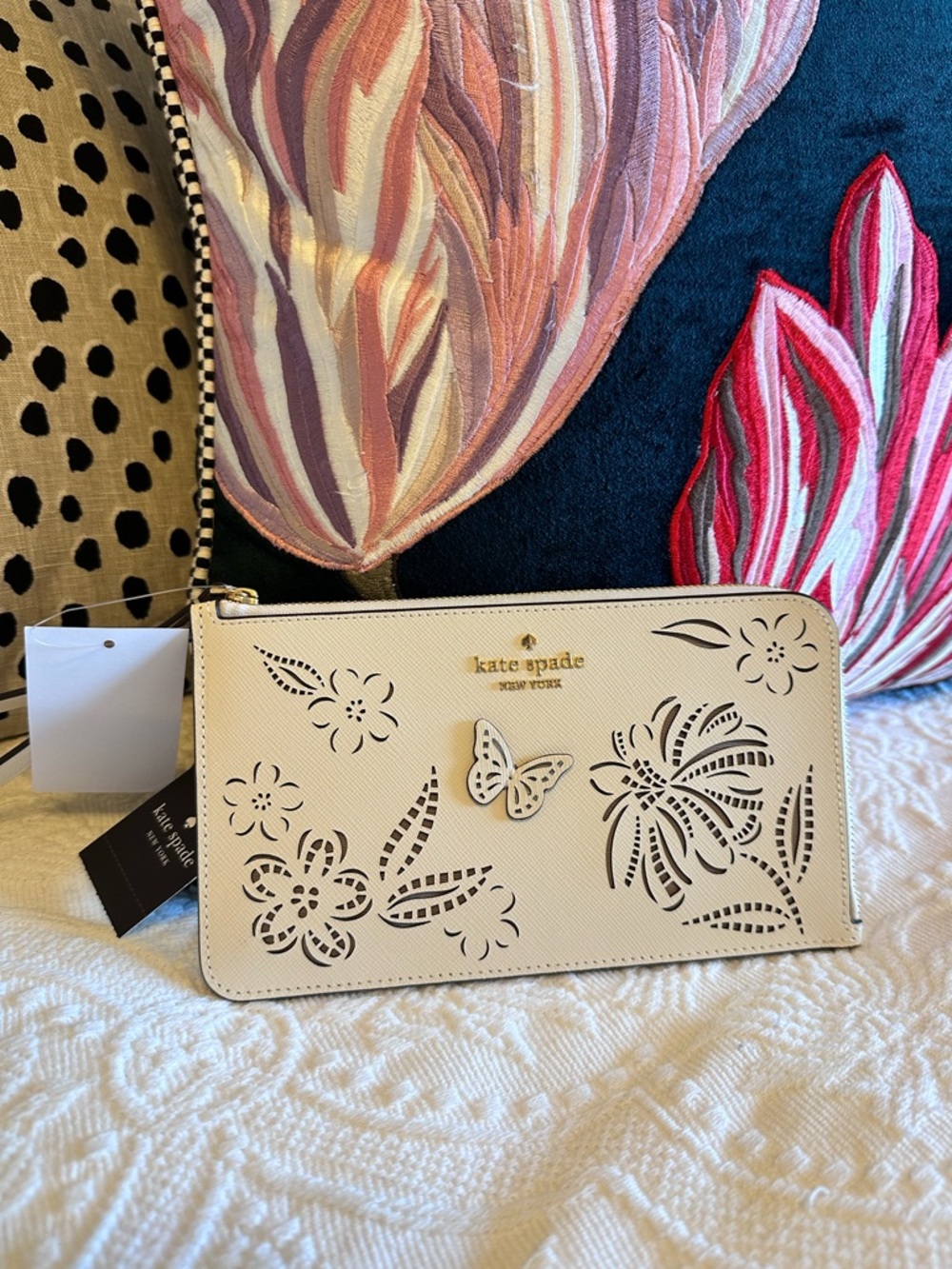 NWT Kate Spade New York Lucy Butterfly Perforated Medium L-Zip Wristlet